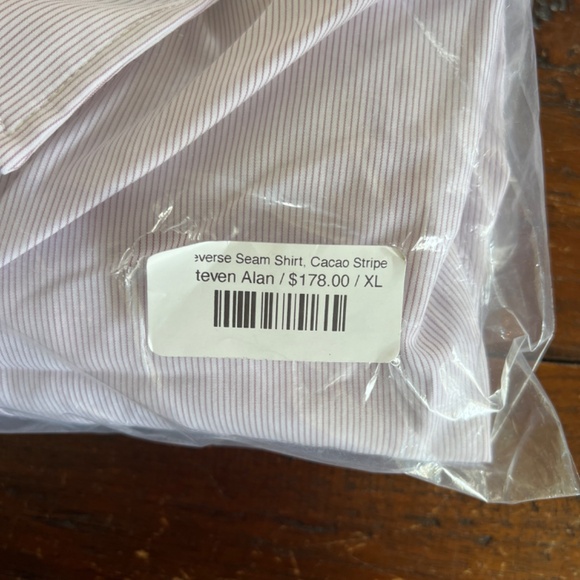 New STEVEN ALAN Reverse Seam Cacao Stripe Long Sleeve Button Up Shirt XL - Picture 6 of 9